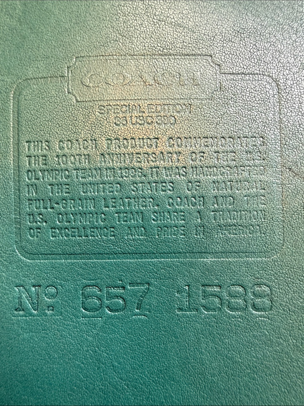 VINTAGE COACH USOC TOURIST POUCH 657(6908) JADE GREEN OLYMPIC GAMES COLLECTION - Picture 4 of 9